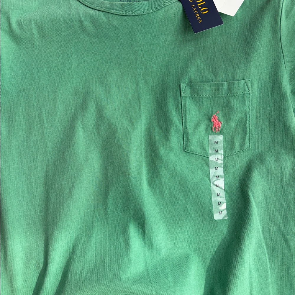 Ralph Lauren Green Pocket Tee with Pink Pony Embroidery - Picture 4 of 5